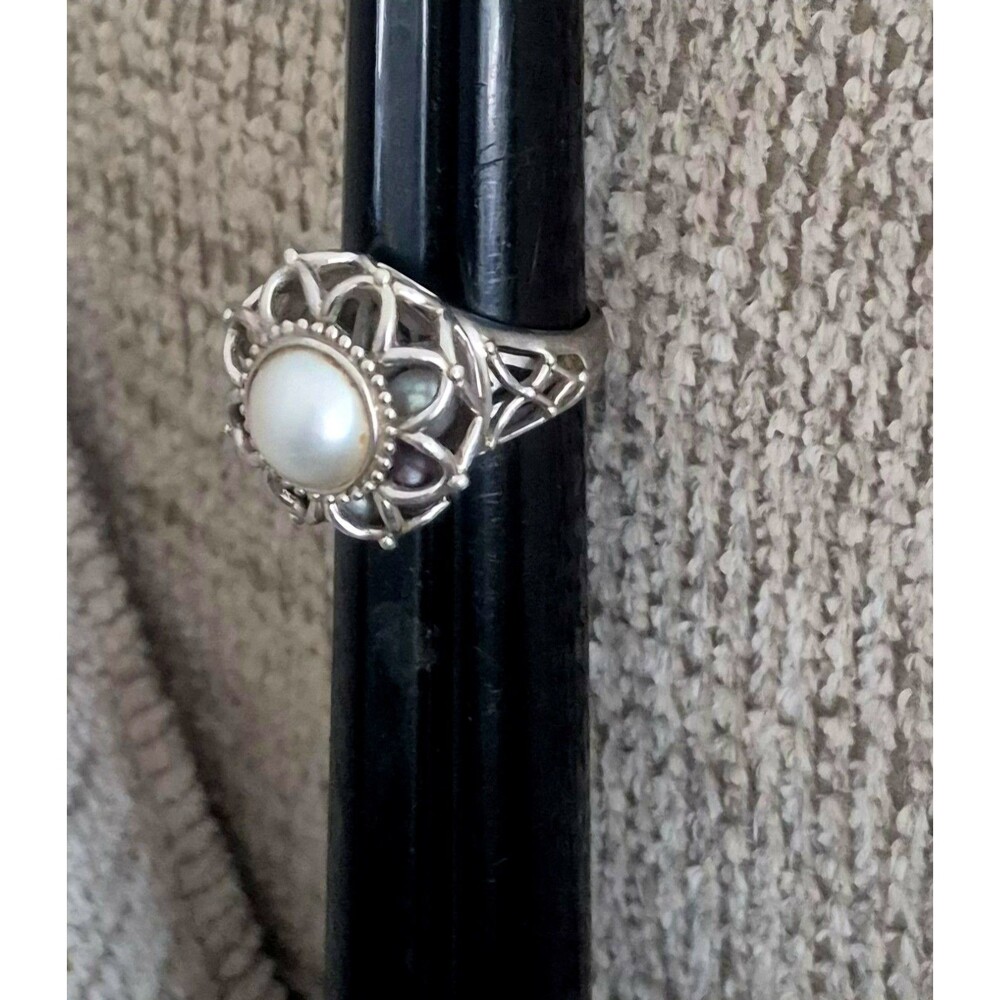 Victoria Wieck Floating Pearl Ring 925 Sterling Silver Crown Shaker 7.25